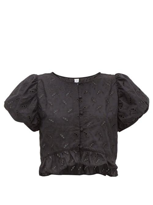 Matchesfashion.com Sir - Elodie Broderie Anglaise Cotton Blend Cropped Top - Womens - Black