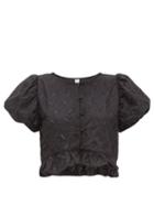 Matchesfashion.com Sir - Elodie Broderie Anglaise Cotton Blend Cropped Top - Womens - Black