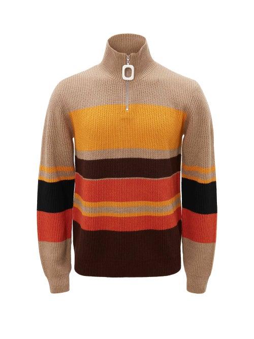 Jw Anderson - High-neck Striped Ribbed-knit Sweater - Mens - Yellow