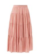 Loup Charmant - Fontelli Tiered Cotton-poplin Midi Skirt - Womens - Light Pink