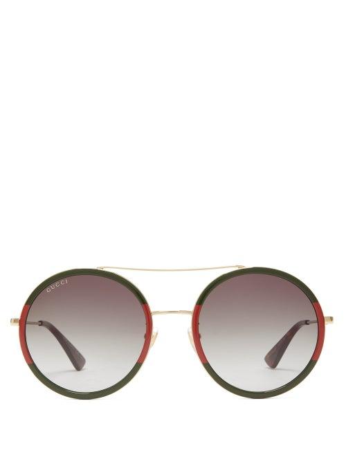 Matchesfashion.com Gucci - Web Stripe Round Metal Sunglasses - Womens - Black Multi
