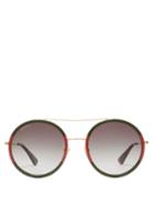 Matchesfashion.com Gucci - Web Stripe Round Metal Sunglasses - Womens - Black Multi