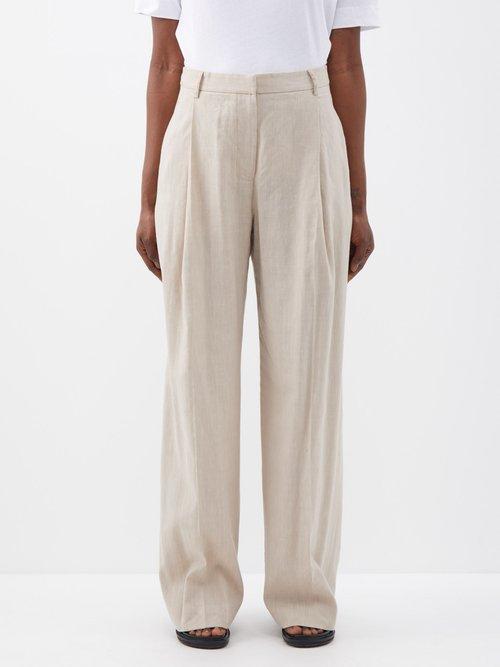 Matteau - Pleated Linen-blend Trousers - Womens - Natural