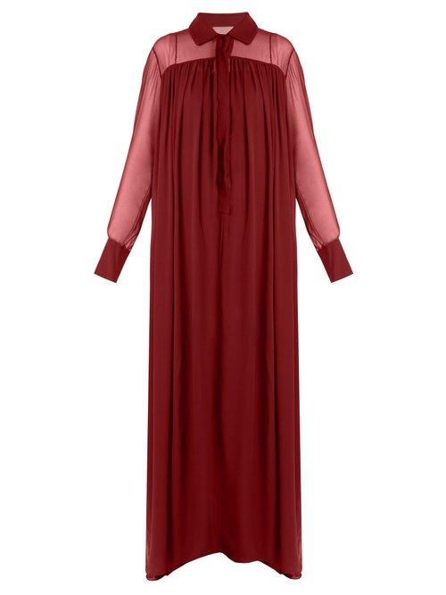 Matchesfashion.com By. Bonnie Young - Long Sleeved Silk Chiffon Gown - Womens - Burgundy