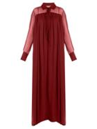 Matchesfashion.com By. Bonnie Young - Long Sleeved Silk Chiffon Gown - Womens - Burgundy