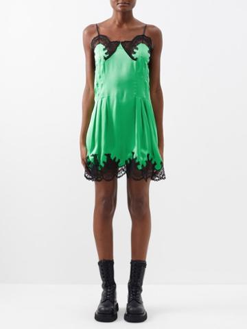 Paco Rabanne - Floral-lace Satin Mini Dress - Womens - Bright Green
