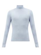 Sunflower - Rib-knitted Merino Wool Roll-neck Sweater - Mens - Light Blue