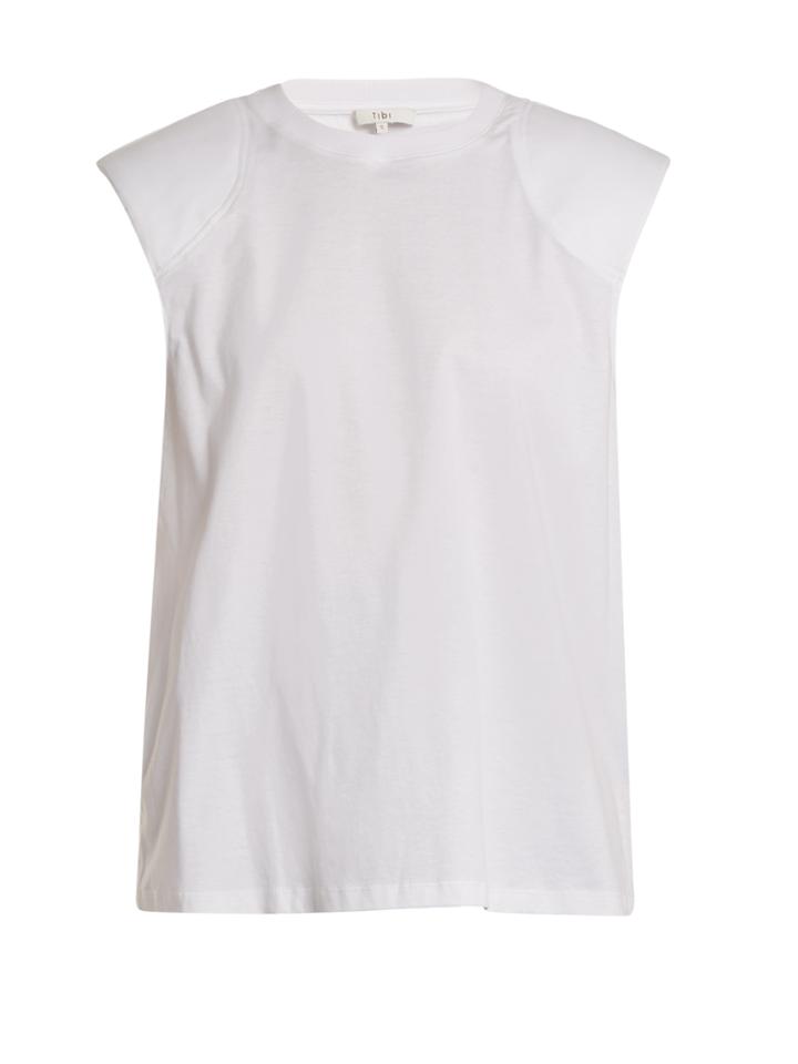 Tibi Mercerised Padded-shoulder Cotton Top