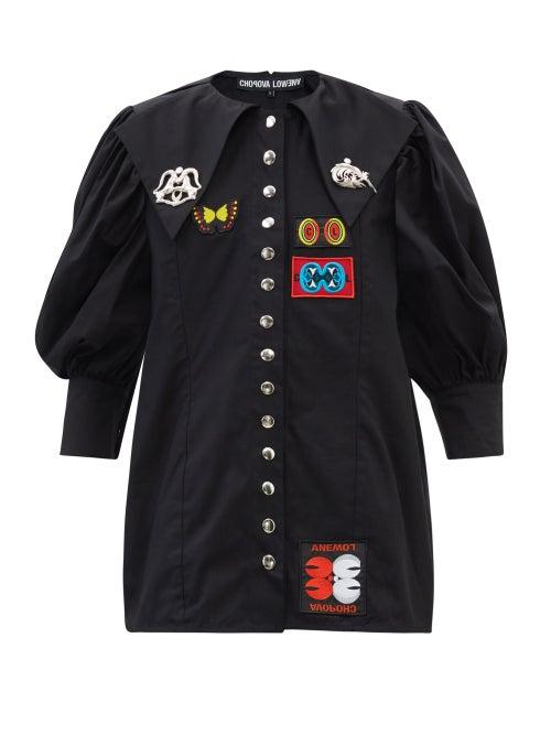Chopova Lowena - Daze Chelsea-collar Puff-sleeve Cotton Blouse - Womens - Black