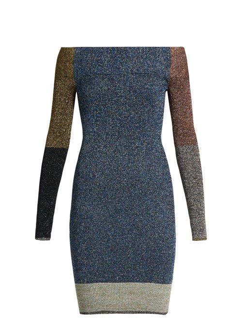 Matchesfashion.com Christopher Kane - Contrast Panel Metallic Knit Dress - Womens - Multi