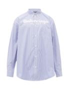 Matchesfashion.com Balenciaga - Logo Embroidered Striped Cotton Shirt - Mens - Blue White