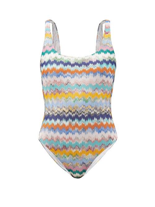 Matchesfashion.com Missoni Mare - Low-back Zigzag-jacquard Swimsuit - Womens - Multi