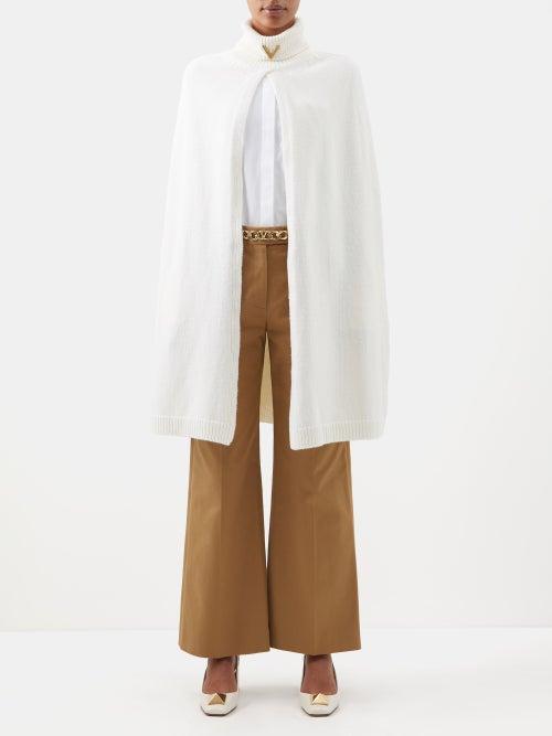 Valentino - V-logo Roll-neck Wool-blend Cape - Womens - White