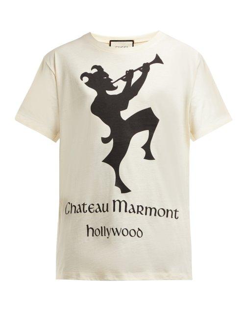 Matchesfashion.com Gucci - Chateau Marmont Print Cotton T Shirt - Womens - Ivory Multi