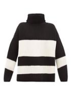 Matchesfashion.com Joseph - Side Slit Ribbed Merino Wool Sweater - Womens - Black White