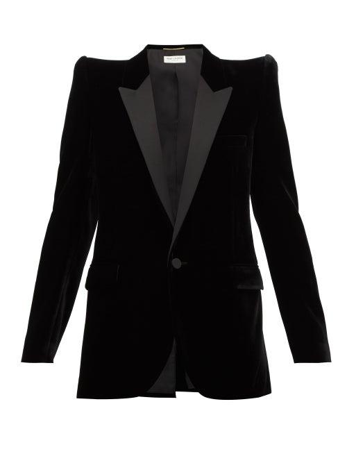 Matchesfashion.com Saint Laurent - Pagoda Shoulder Satin Lapel Velvet Blazer - Womens - Black