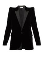 Matchesfashion.com Saint Laurent - Pagoda Shoulder Satin Lapel Velvet Blazer - Womens - Black