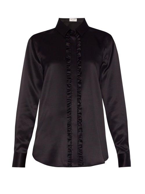 Matchesfashion.com Saint Laurent - Ruffled Silk-charmeuse Blouse - Womens - Black