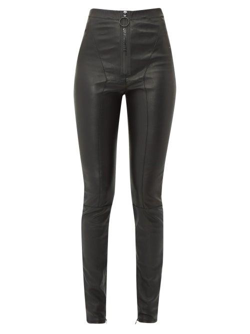 Matchesfashion.com Off-white - Logo Zip Front Leather Leggings - Womens - Black