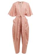 Matchesfashion.com Palmer//harding - Dana Striped Cotton Blend Jumpsuit - Womens - Red Stripe