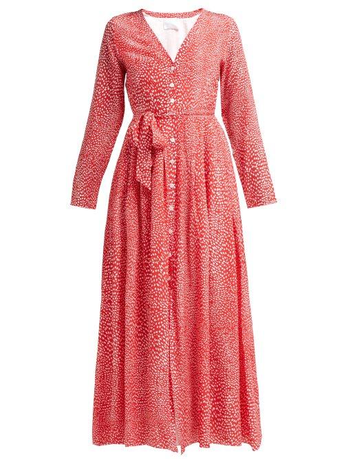 Matchesfashion.com Athena Procopiou - Mandrem Love Print Silk Crepe De Chine Dress - Womens - Red White