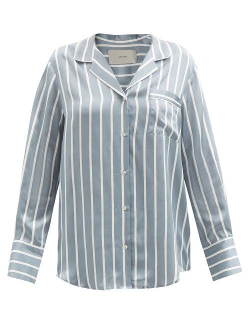 Asceno - Paris Striped Sandwashed-silk Pyjama Shirt - Womens - Blue Stripe