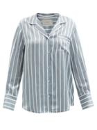 Asceno - Paris Striped Sandwashed-silk Pyjama Shirt - Womens - Blue Stripe