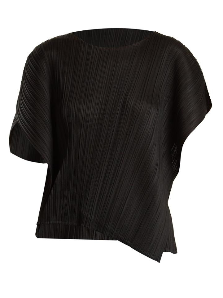 Pleats Please Issey Miyake Asymmetric Cap-sleeved Pleated Top