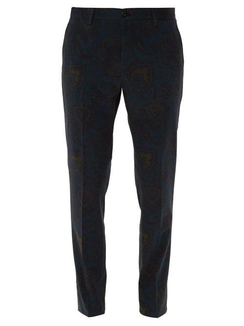 Matchesfashion.com Etro - Paisley Print Cotton Twill Trousers - Mens - Blue