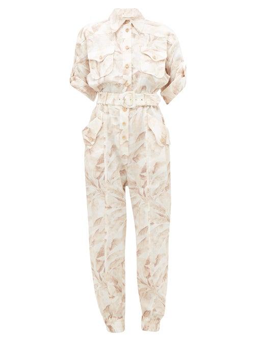 Matchesfashion.com Zimmermann - Super Eight Palm-print Linen Jumpsuit - Womens - Cream Print