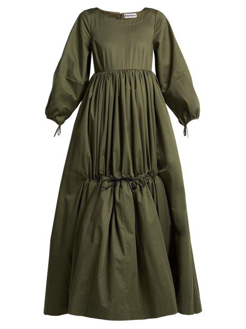 Matchesfashion.com Molly Goddard - Astrid Cotton Twill Tiered Maxi Dress - Womens - Khaki