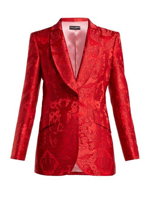 Matchesfashion.com Dolce & Gabbana - Single Breasted Cherub Jacquard Blazer - Womens - Red