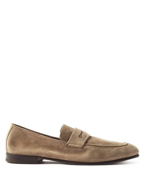Ermenegildo Zegna - L'asola Suede Penny Loafers - Mens - Beige