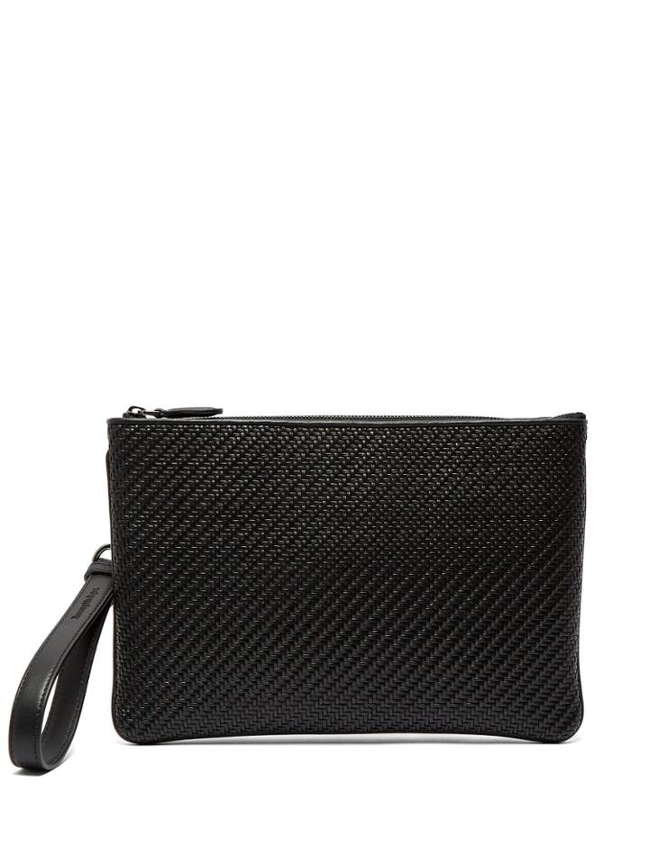 Ermenegildo Zegna Pelle Tessuta Woven-leather Pouch