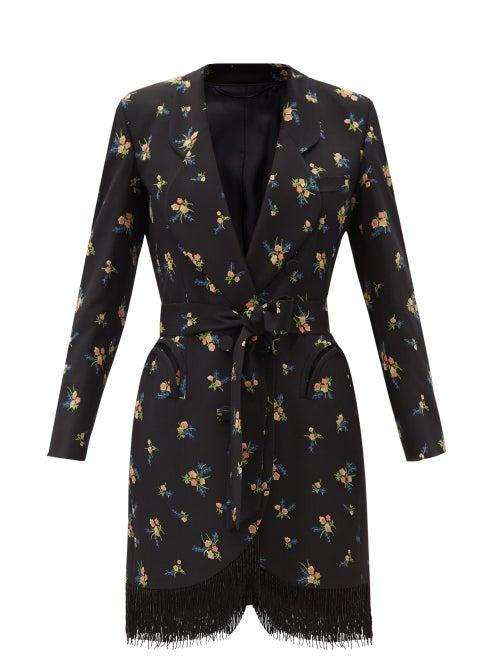 Matchesfashion.com Blaz Milano - Sunshine Fringed Floral-crepe Blazer Dress - Womens - Black Multi