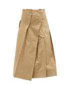 Sacai - Pleated Wrap-effect Cotton-blend Gabardine Skirt - Womens - Beige