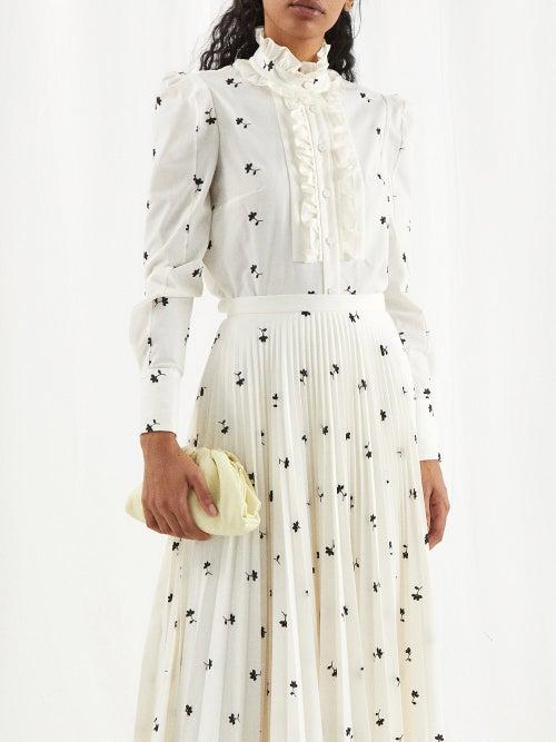 Erdem - Constance Ditsy Floral-embroidered Ruffled Blouse - Womens - White Black