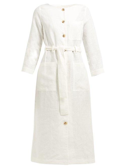 Matchesfashion.com Mara Hoffman - Pamela Belted Hemp Shirtdress - Womens - White