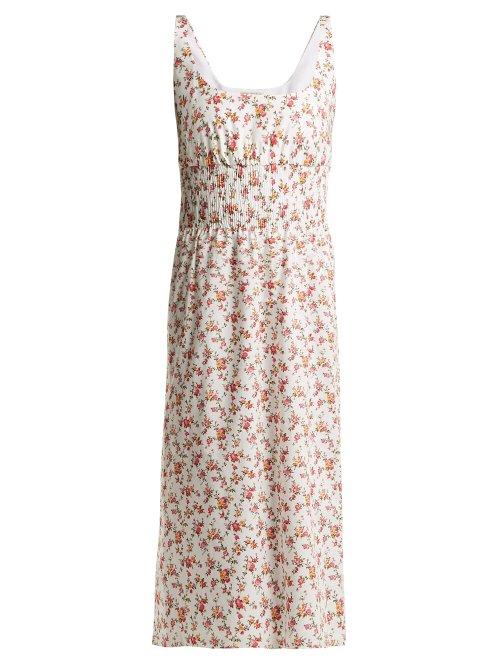 Matchesfashion.com Emilia Wickstead - Giovanna Floral Print Cotton Midi Dress - Womens - White Multi