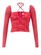 Self-portrait - Cutout Gathered-jersey Top - Womens - Pink