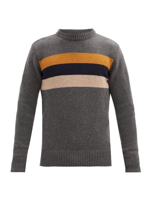 Matchesfashion.com Oliver Spencer - Blenheim Intarsia-striped Wool Sweater - Mens - Dark Grey