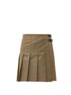Matchesfashion.com Msgm - Pleated Wool Blend Houndstooth Mini Skirt - Womens - Brown
