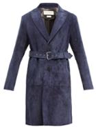 Alexander Mcqueen - Single-breasted Belted Suede Coat - Mens - Navy