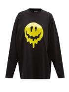 Matchesfashion.com Balenciaga - Smiley-print Cotton-jersey Long-sleeved T-shirt - Womens - Black Yellow