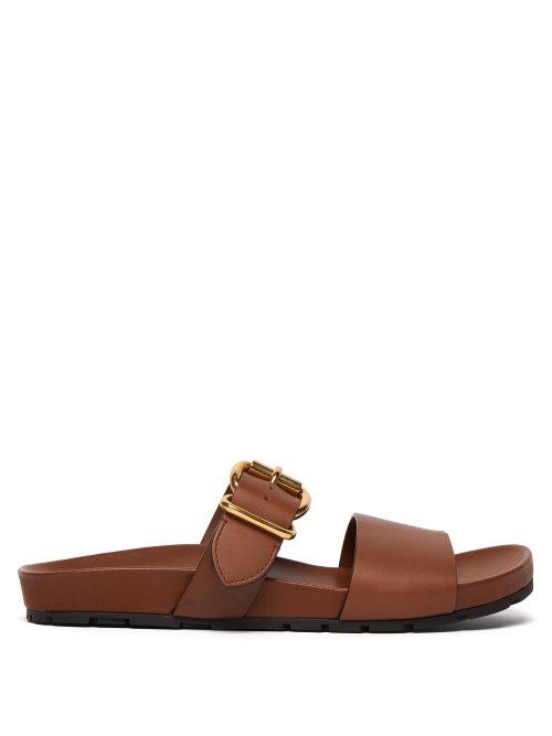 Matchesfashion.com Prada - Buckled Leather Slides - Womens - Tan