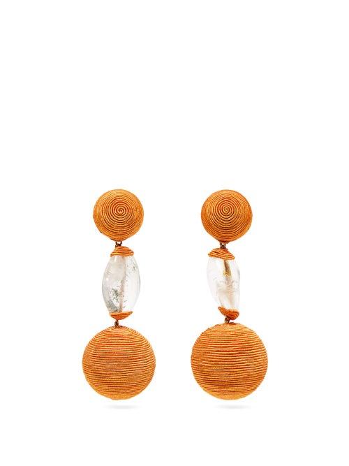 Matchesfashion.com Rebecca De Ravenel - Bon Bon Cord And Amethyst Clip Earrings - Womens - Orange