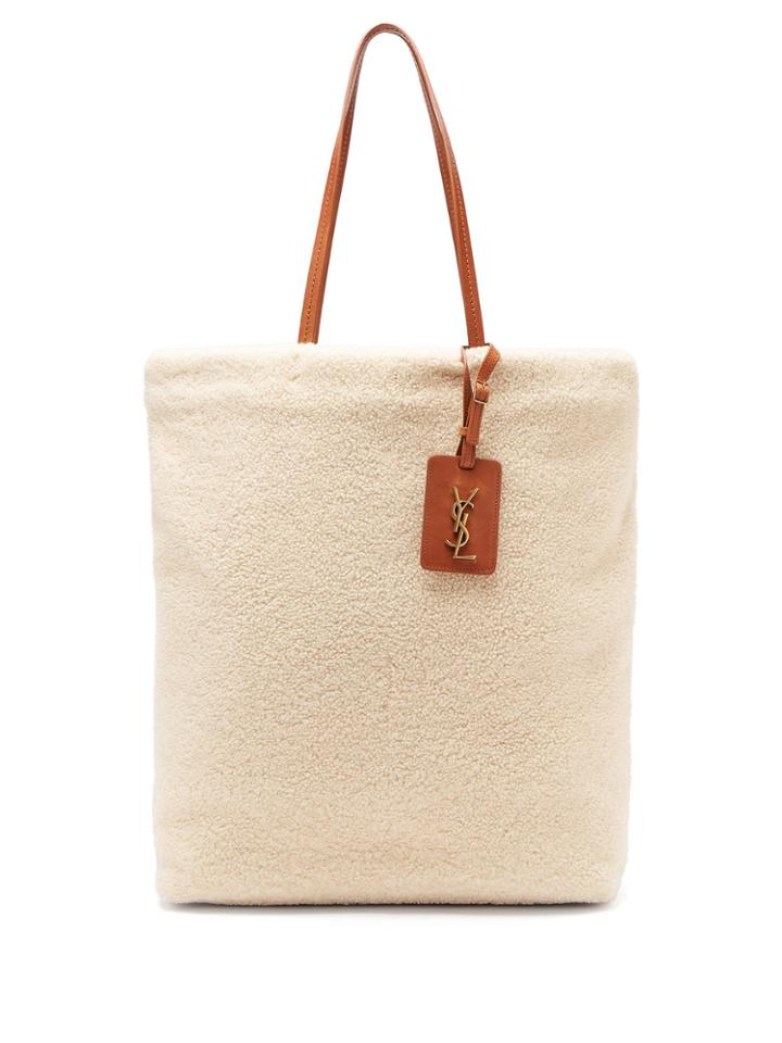 Saint Laurent Shopping Shearling And Suede Bag