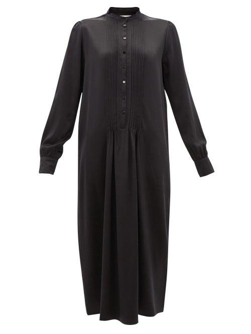 Matchesfashion.com La Collection - Clarina Pintucked Silk-satin Shirt Dress - Womens - Black