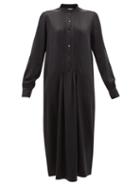 Matchesfashion.com La Collection - Clarina Pintucked Silk-satin Shirt Dress - Womens - Black