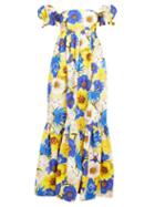 Matchesfashion.com Borgo De Nor - Antigone Floral Print Cotton Blend Dress - Womens - Yellow Multi